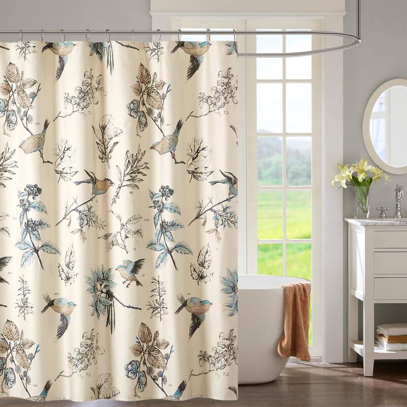 Park Shower Curtain Bird & Leaf Print Farmhouse Bathroom Shower Curtain Modern Country Bathroom Decorative Machine Washable Shower Curtain