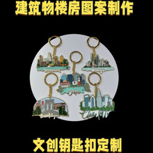 金属钥匙扣定制建筑物楼房图案钥匙圈制作城市印象文创小挂件定做