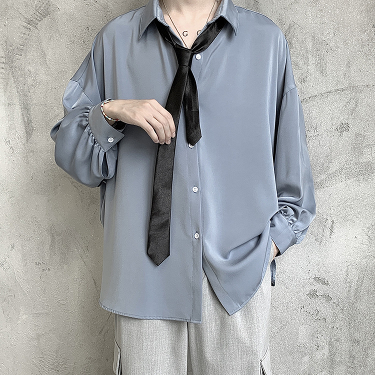 2026春秋季新款韩版长袖男式时尚休闲衬衫垂感褶皱袖口DK制服衬衣