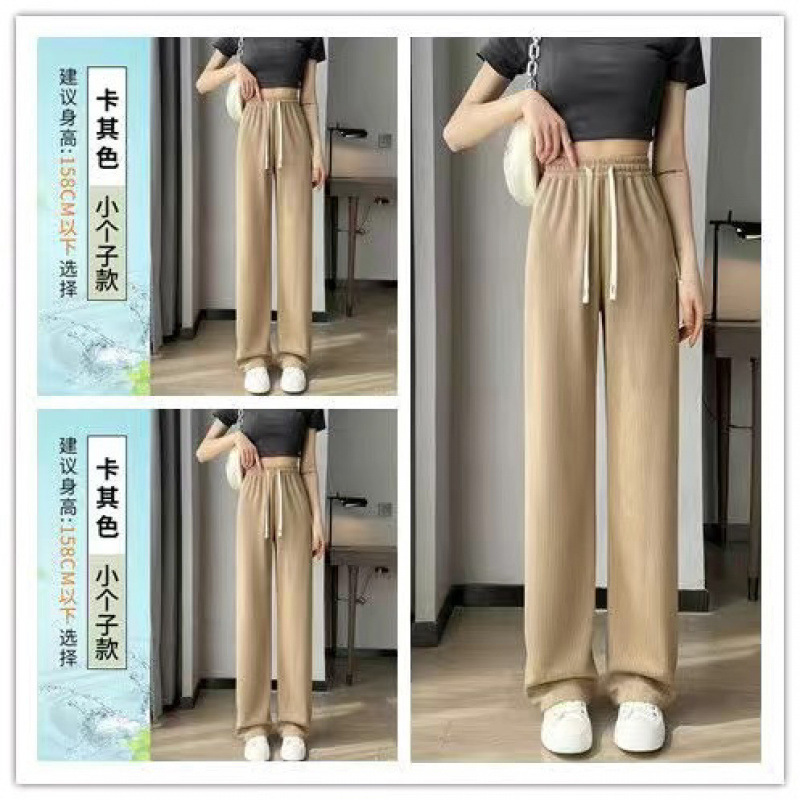 Yunduo ワイドレッグパンツ女性の夏の新しい薄い弾性ウエストドレープハイウエストストレートパンツルーズフロアレングスカジュアルパンツ|undefined
