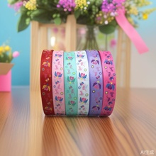 25MM印刷love You英文带罗纹织带8分爱心玫瑰花螺纹丝带DIY蝴蝶结