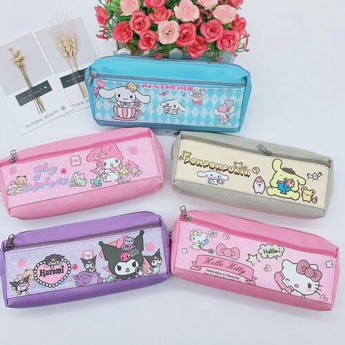 Cartoon Japanese cute PU pencil case with double zipper bag, primary school student stationery storage bag, Lulumi pudding dog bag