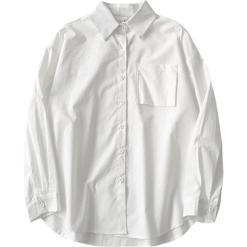 Women's Loosefit White Collared Shirt, Korean Style, Hong Kong Style, Retro Long Sleeve Outerwear, Women's New Design