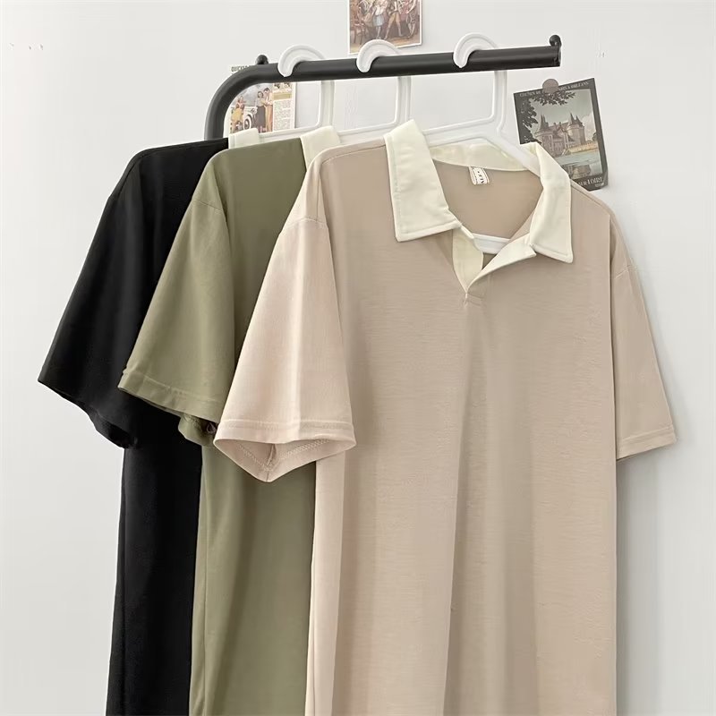 Versión coreana del polo de manga corta con solapa delgada, camiseta de verano de marca de moda para hombres, tendencia 2024, nueva camiseta de todo fósforo, top