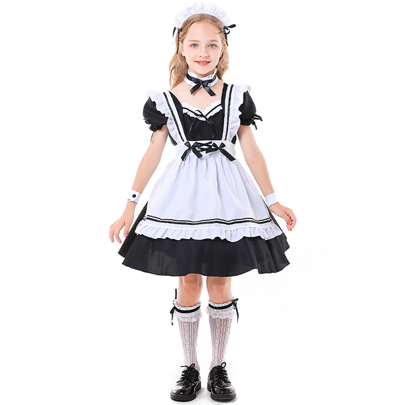 Dress Up Game Role Maid Play Warm Around the World Black and White Maid Suit Parent-Child Game Activity Suit