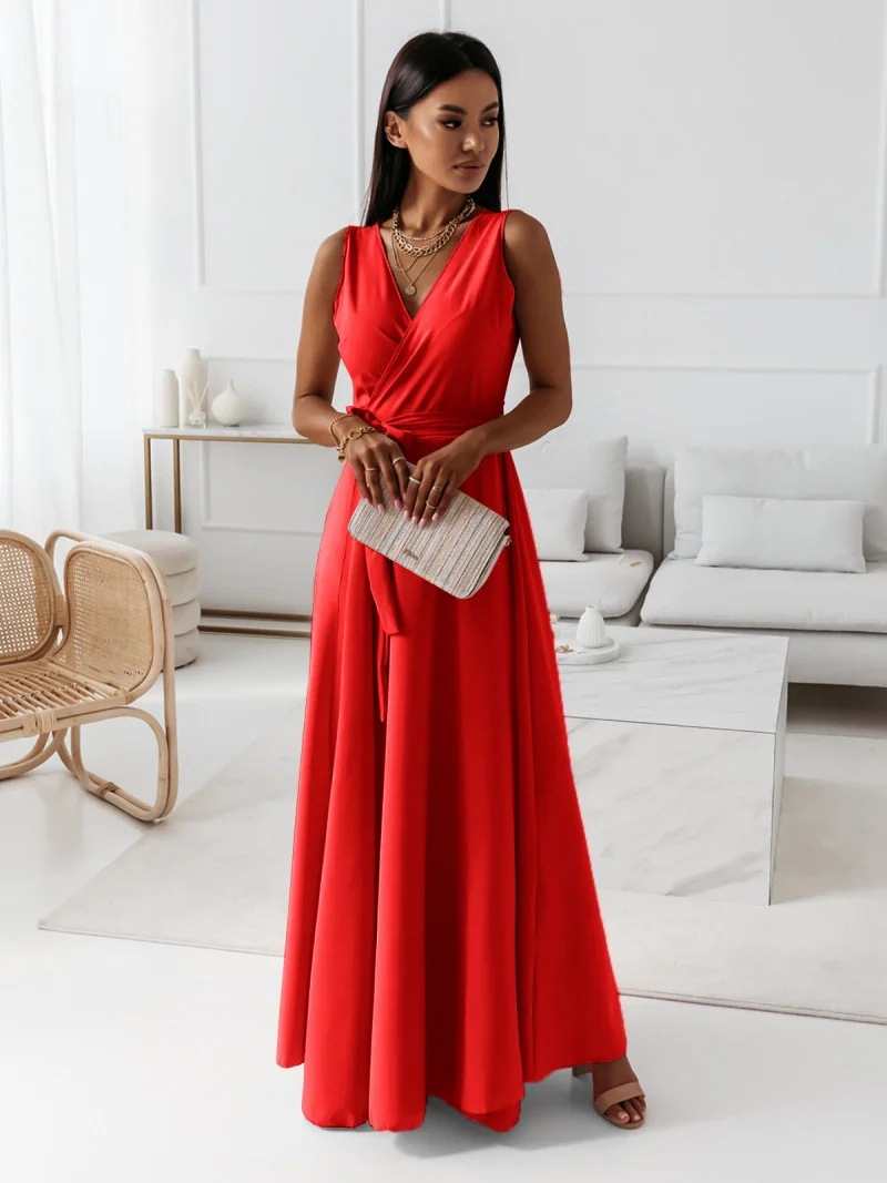 Women's Regular Dress Elegant V Neck Belt Sleeveless Solid Color Maxi Long Dress Family Gathering Daily Party display picture 25