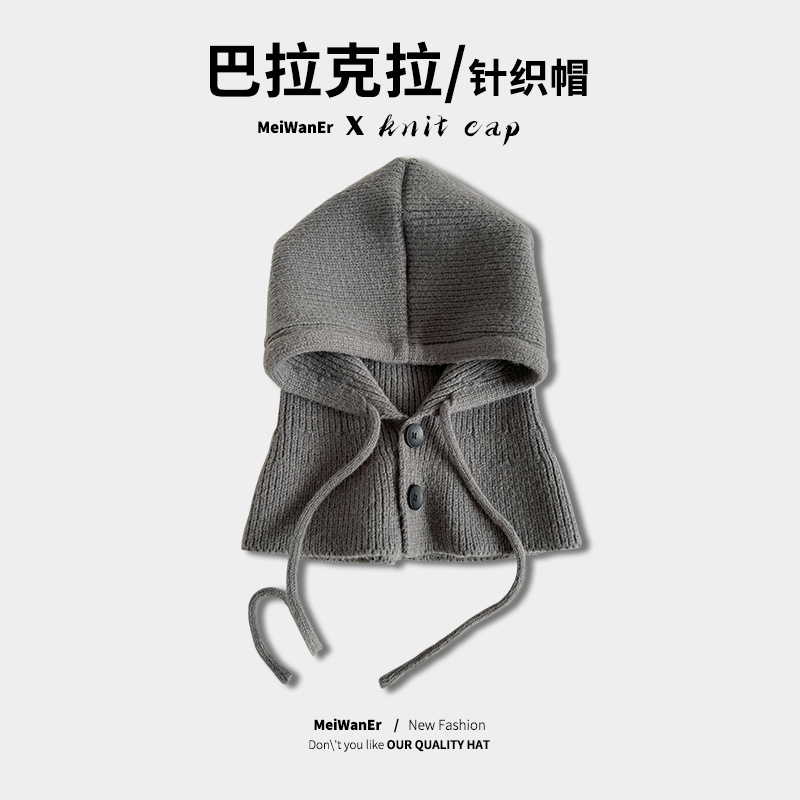 Corea del Sur sombrero de pasamontañas bufanda integrada de lana de invierno de las mujeres sombrero de punto orejeras cálidas chal sombrero de una pieza