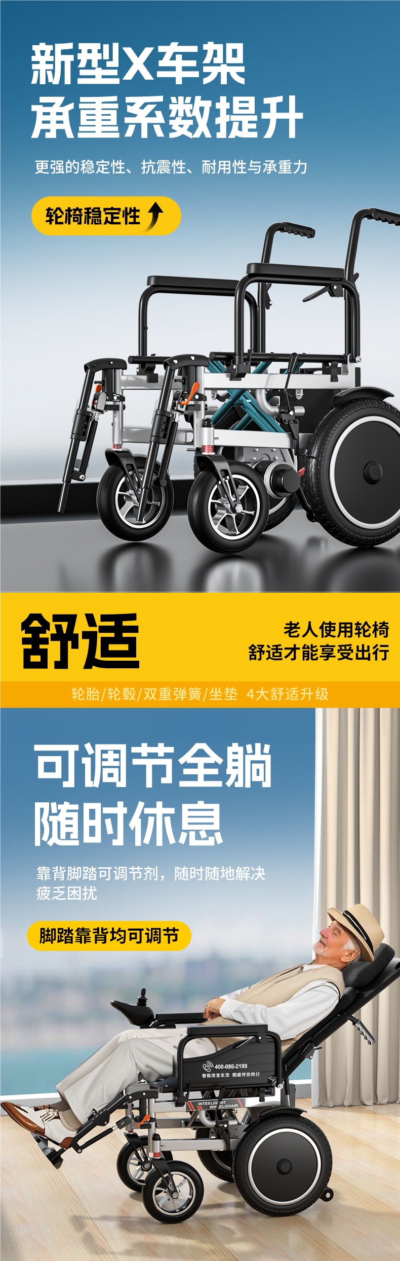 Electric Wheelchair, Intelligent, Fully Automatic, Reclining, Special for the Elderly, Disabled, Folding, Lightweight Four-Wheel Scooter