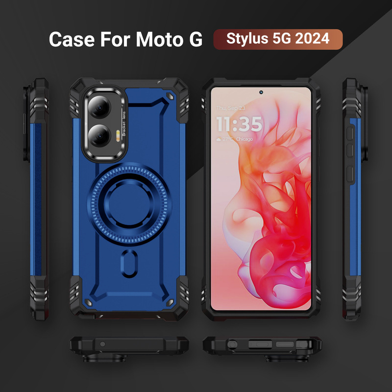 Suitable for Moto g 5g 2025 Military Magnetic Phone Case Moto g Play Lens Bracket Anti-Fall Protective Cover