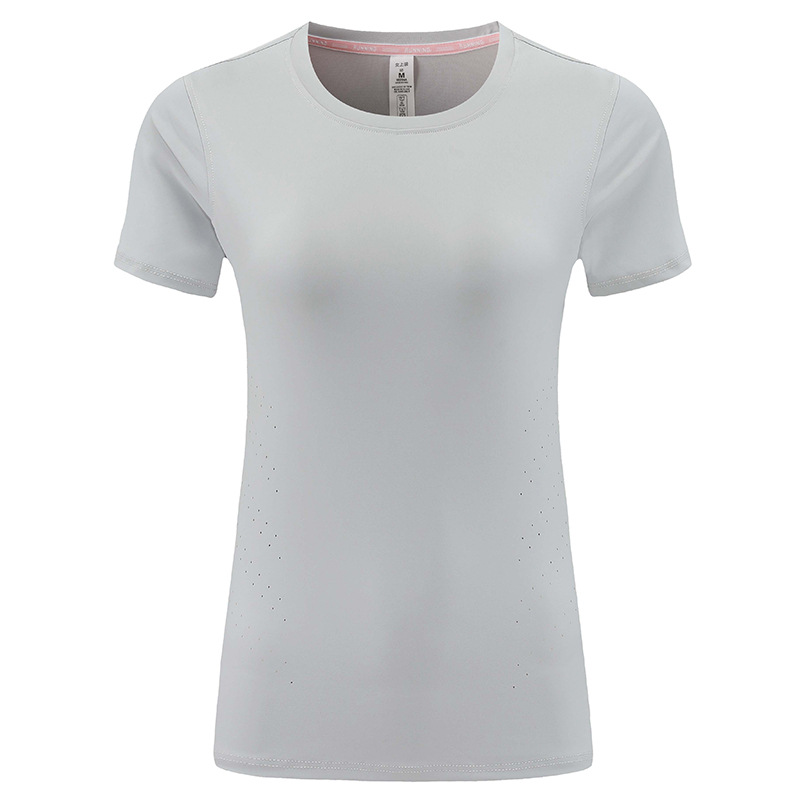 Comercio exterior transfronterizo de Europa y América al aire libre ropa de secado rápido de mangas cortas de mujer blusa transpirable ligera suelta delgada camiseta de yoga de cuello redondo