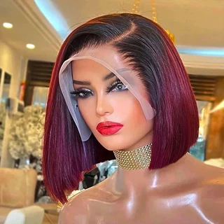 13*4 1B#/99j波波酒红色鲍勃头human hair BOBwig真人发假发