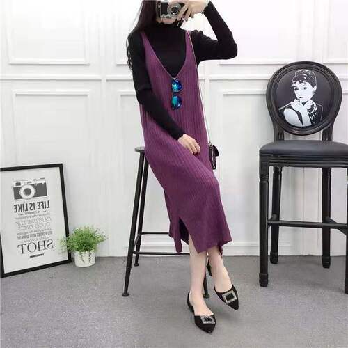 Korean Loose Hooded Sleeveless V-neck Medium-length Knit Cardigan Sweater Tank Top Belted Dress Women