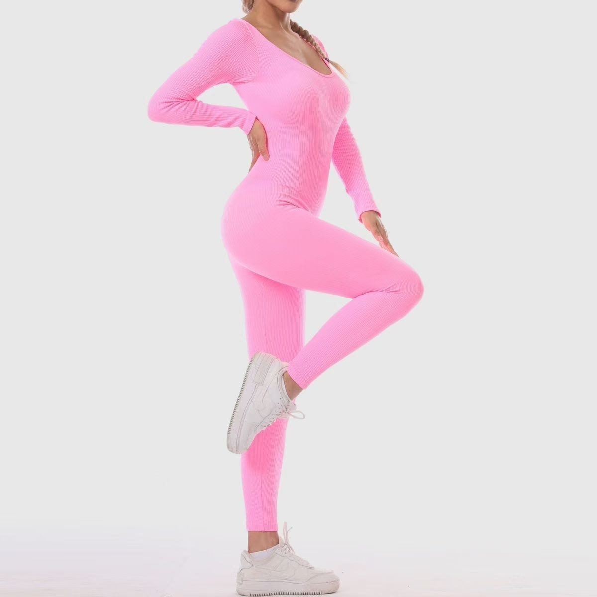 Europa y los Estados Unidos sin costuras nuevas mangas largas secado rápido deportivo yoga en un cuerpo apretado acondicionamiento físico combinación yoga junkie para mujeres image 3