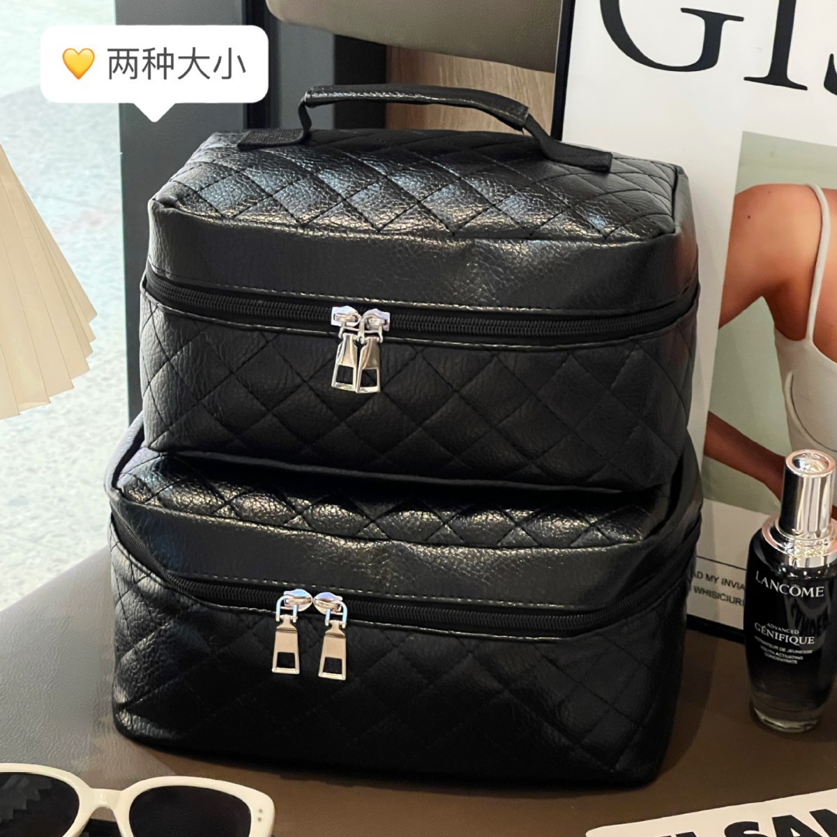 Bolsa de maquillaje de viaje de gran capacidad portátil bolsa de limpieza de diamante bolsa de maquillaje bolsa de almacenamiento pequeña fragancia portátil para salir de alta calidad