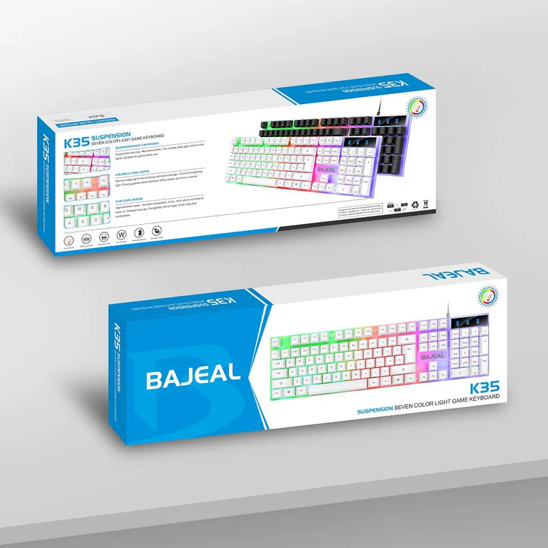 Игровая проводная подсвечиваемая клавиатура BAJEAL K35, USB, цветная подсветка, универсальная для ноутбука