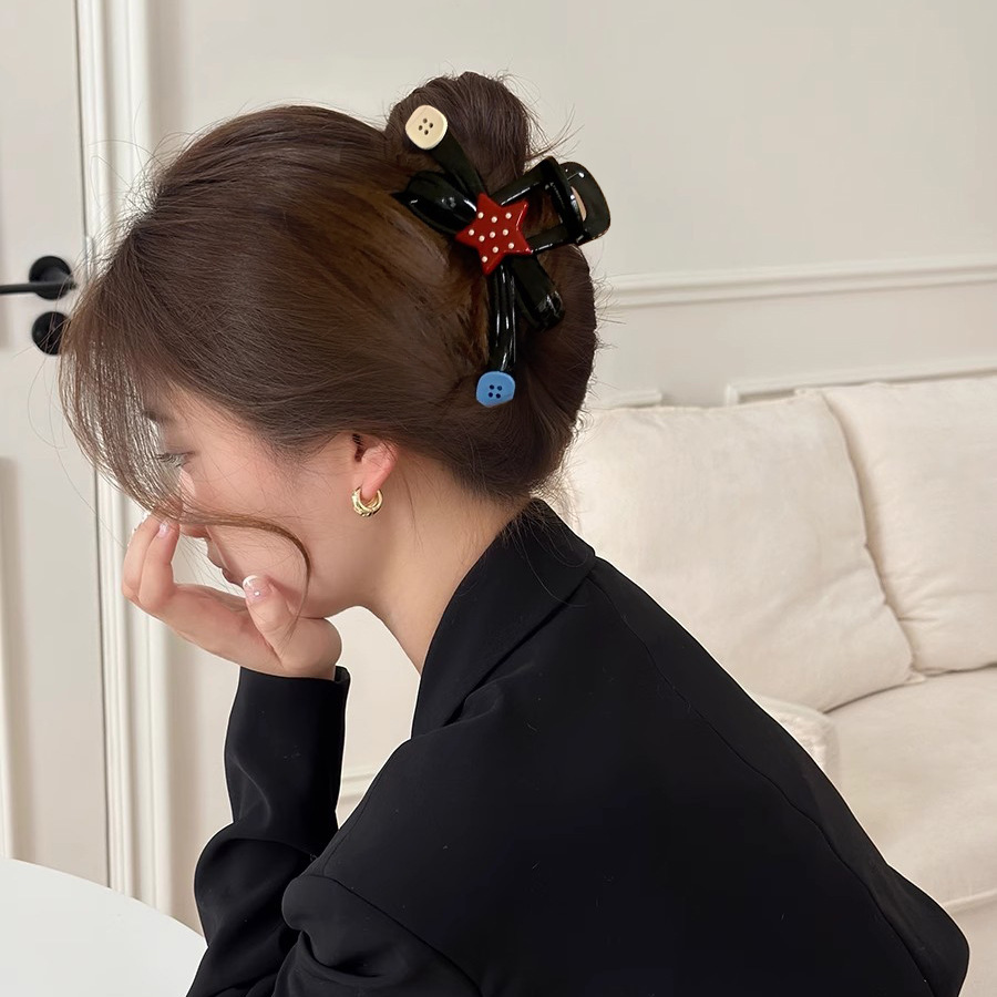 Diversión de contraste de color ondulado punto estrella agarrar clips de botón de arco grande clips de tiburón medio clip de cabello agarrar el cabello