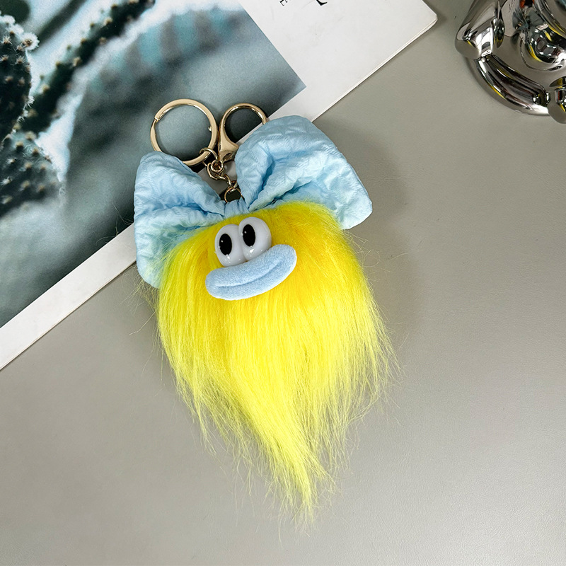 Creativa boca de salchicha divertido muñeca de lana frita llavero lindo peinado de felpa muñeca de bricolaje mochila escolar colgante joyería