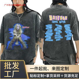 布兰妮·斯皮尔斯2001年布兰妮巡演复古水洗T恤男女棉质T恤原宿短