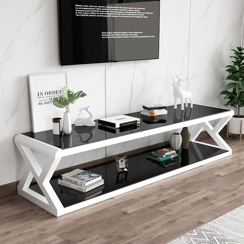 Tempered Glass Tv Cabinet Coffee Table Combination Set Black and White Scandinavian Simple Large and Small Living Room Tv Cabinet