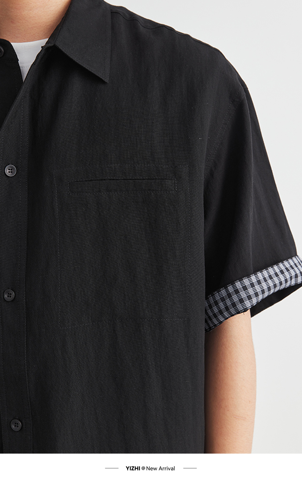 Bộ đồ thể thao nam áo sơ mi ngắn tay kèm quần short chất liệu Tencel mát lạnh — đen chi tiết 17