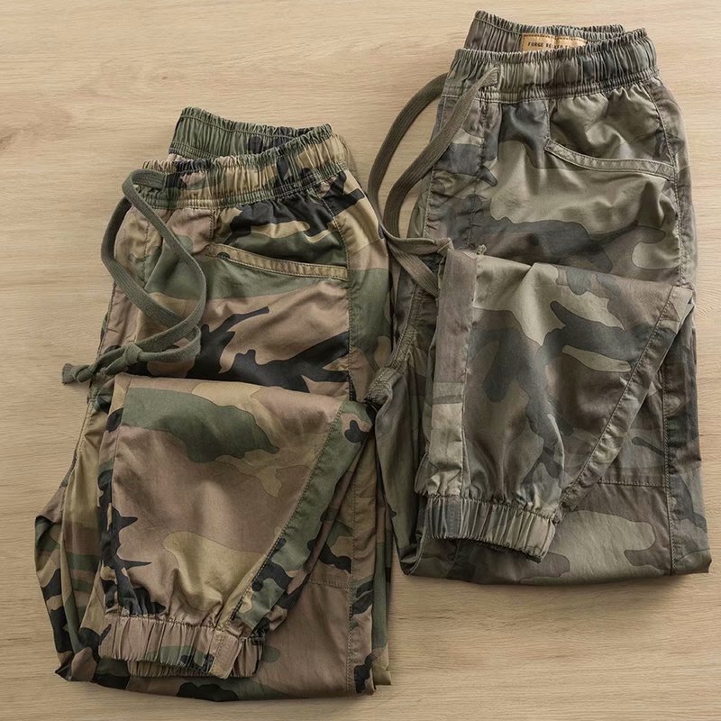 Camouflage Pants Men's Thin Trendy Brand Spring and Autumn Casual Loose Cropped Jogger Pants Split Cut Cargo Long Pants