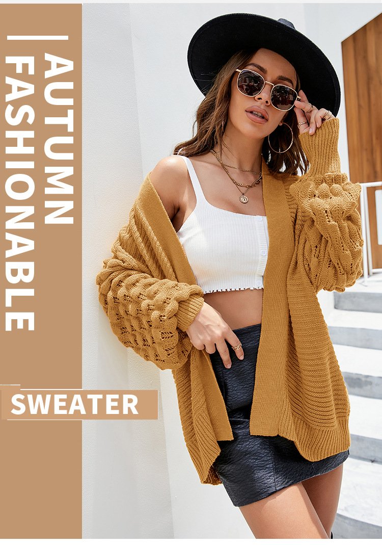 solid color loose lantern sleeve knitted sweater cardigan nihaostyles wholesale clothing NSYH82727