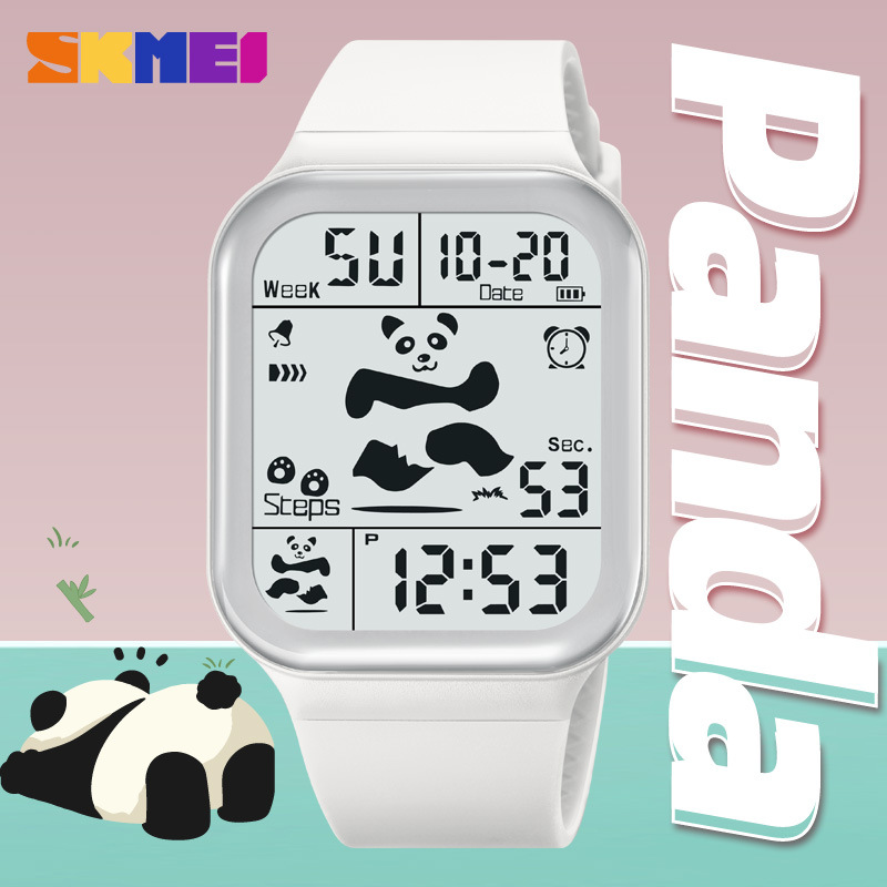 Timely Beauty New Square Colored Panda Male and Female Students Waterproof Multi functional Sports Waterproof Internet Red Electronic Watch