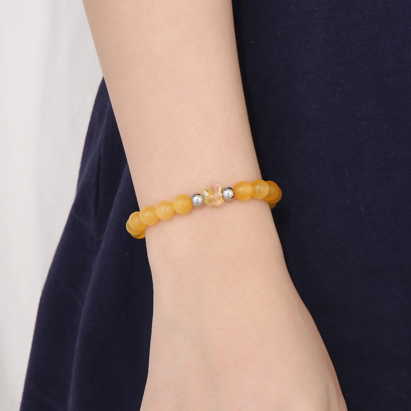 Retro Solid Color Stainless Steel opal Beaded Bracelets 1 Piece