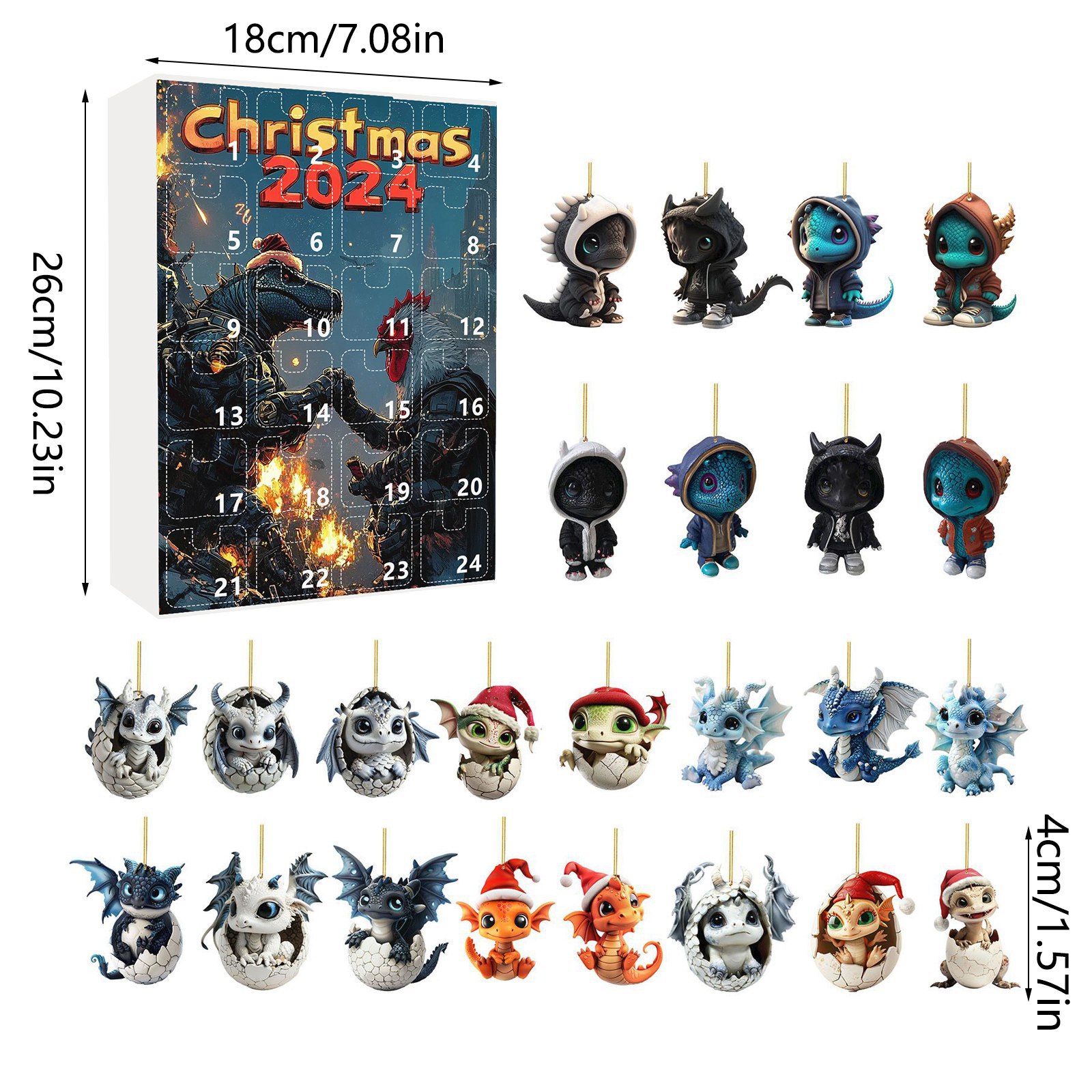 thumbnail image 1 of Calendario de Adviento de Navidad Caja sorpresa con cuenta regresiva para Navidad Mini colgante de bebé dragón acrílico Caja sorpresa con calendario navideño en stock, 1 of 5