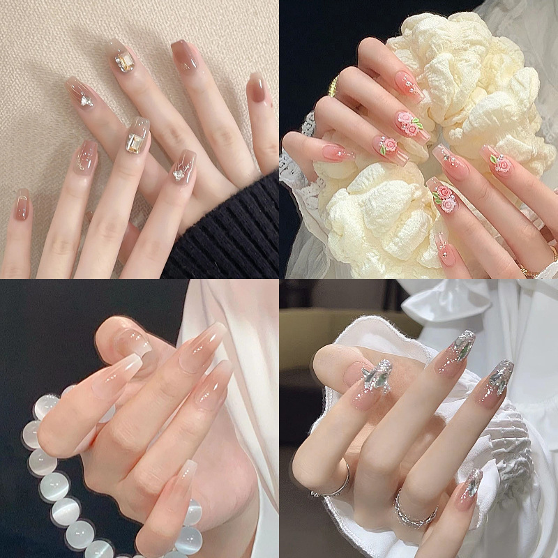 2024 New Wearing Nail New Temperament Warm Butterfly Gentle Nude Nail Art Niche Fake Nail Removable Nail Art