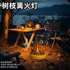 跨境便携户外露营灯树枝篝火灯露营续航燃烧白噪音手工装饰氛围灯