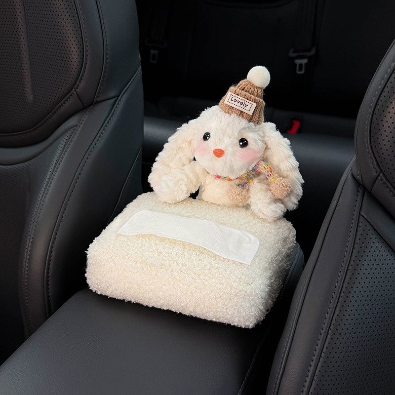 2026 New Bunny Car Armrest Box Tissue Holder, Car Interior Storage Tissue Box, Seat Tissue Bag, Cute Decoration
