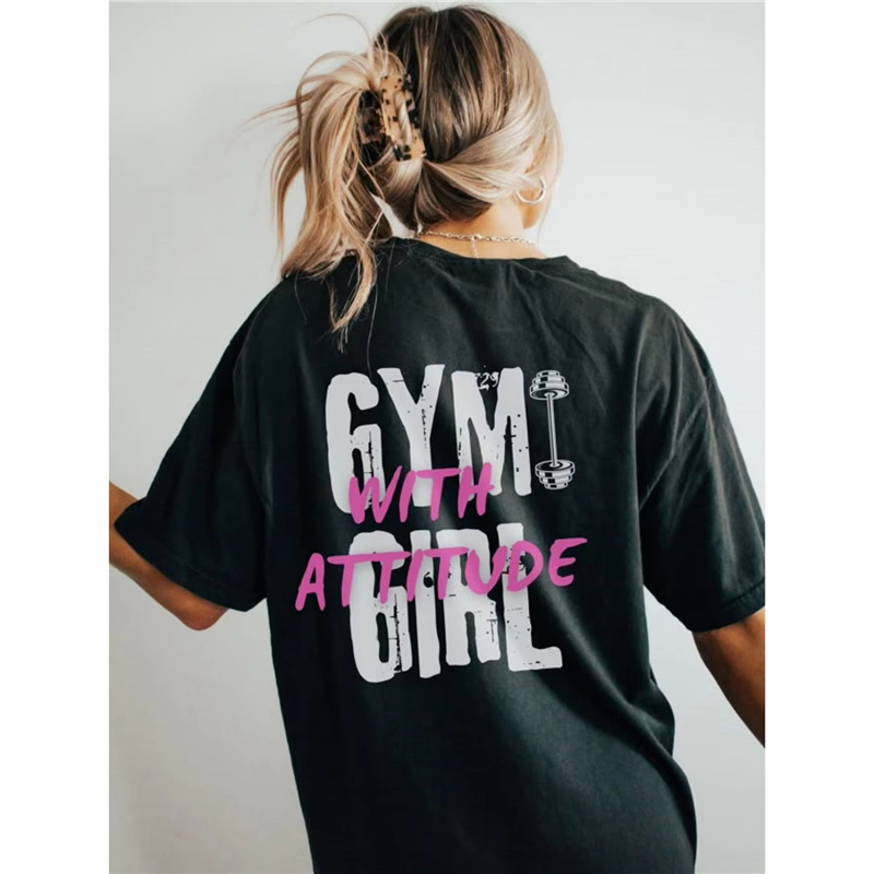 European Size Cross-Border Knitted Cotton Casual White Shirt and Attitude Men's Gym t Women's t [Graphic Shirt Pink Black