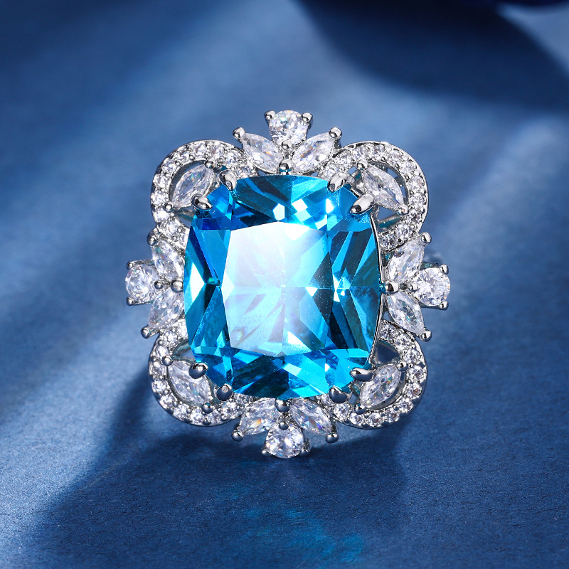 2023 nuevo estilo zhuang sheng joyería cobre inferior chapado en oro moda europea y americana imitación tesoro color grasa cuadrado 14*16 anillo para las mujeres