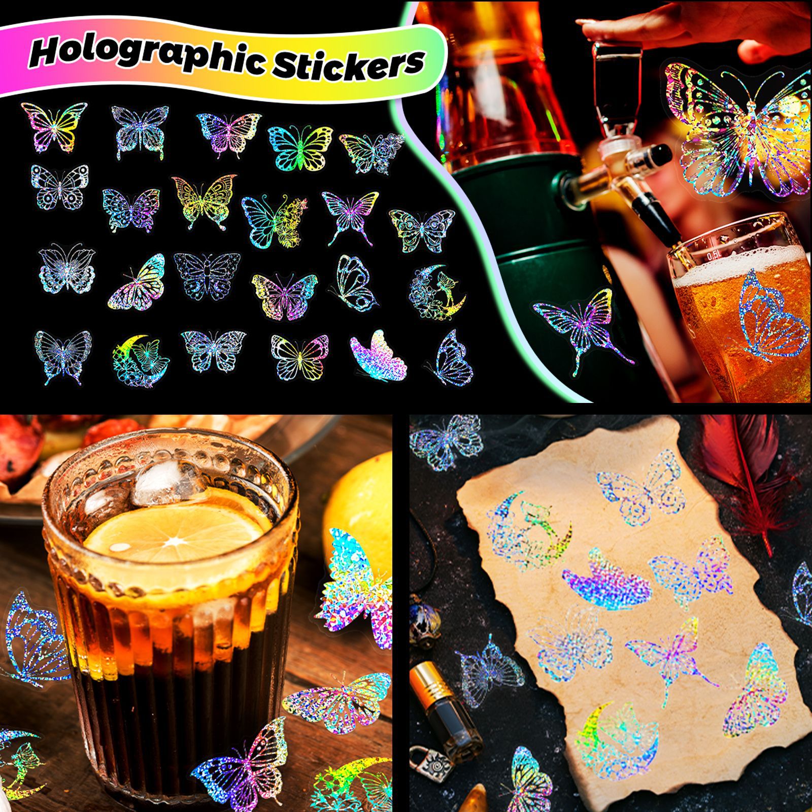 100 pegatinas láser de mariposa transparente pegatinas holográficas flash láser pegatinas holográficas