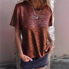 2024夏季新款欧美跨境亚马逊独立站wish烫金圆领短袖T恤女士上衣