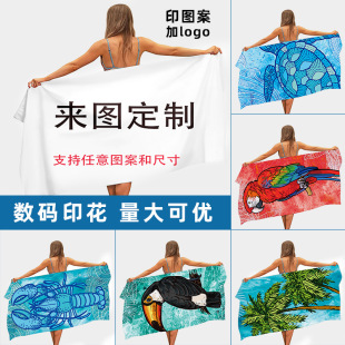 Temu Bath Towel Beach Towel Wholesale Water-Absorbent Quick-Drying Towel Digital Printed Bath Towel Shawl Beach Towel European and American Cross