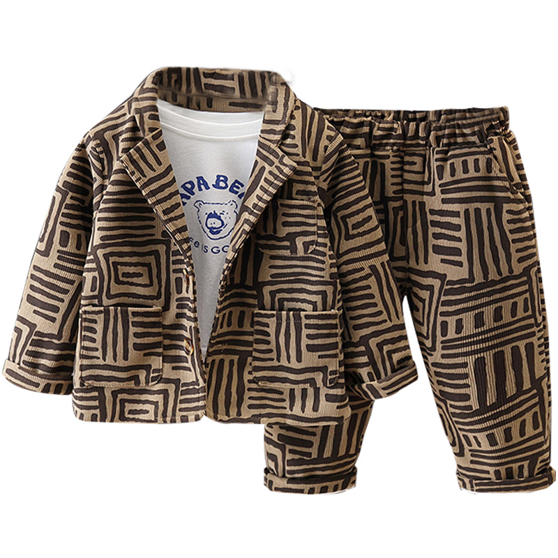6140 Traje para niños Traje de primavera y otoño 2025 Nuevo chico guapo Traje a rayas de celebridades de Internet Vestido de primavera