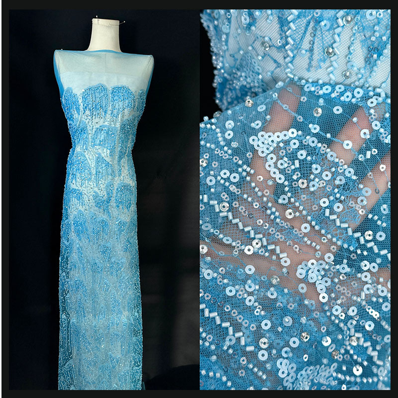Tubo de abalorios, bordado de abalorios, tela de malla, lentejuelas, tubo de abalorios, tela de malla bordada, tela de falda de vestido de novia image 3