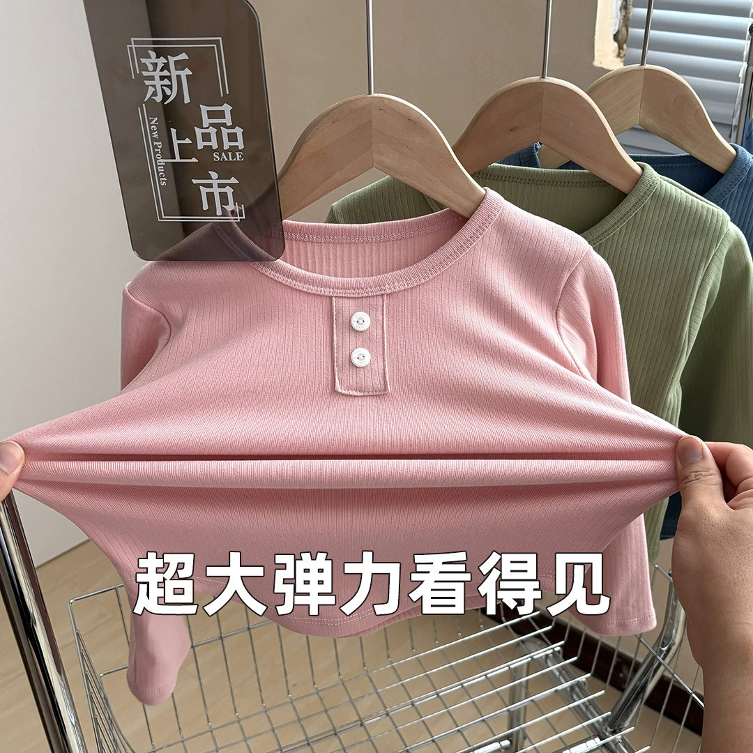 Осеннее белье для детей с длинным рукавом, бархат тёплые underwear, круглый воротник