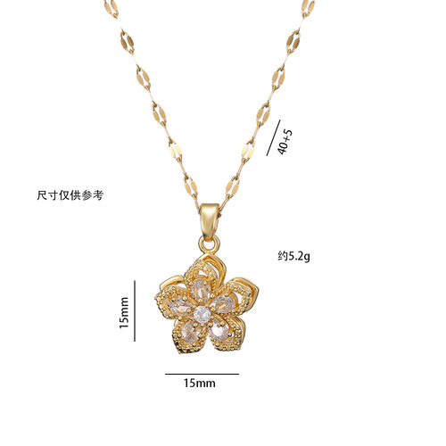 Necklace female internet celebrity rotating bauhinia zircon flower niche light luxury new design pendant temperament titanium steel necklace