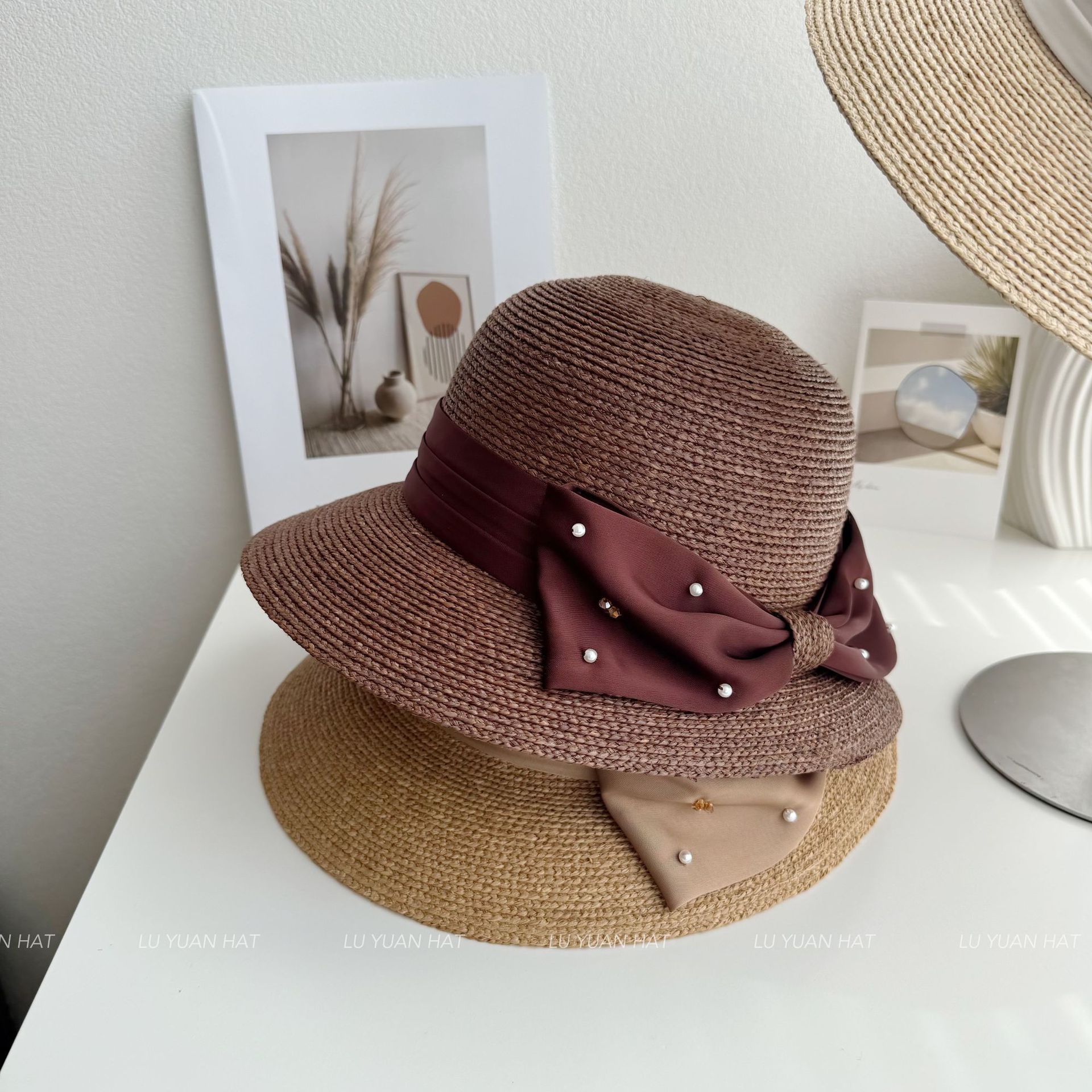 Hepburn Style Raffia Straw Sun Hat For Women Summer Beach Visor_voghion.com