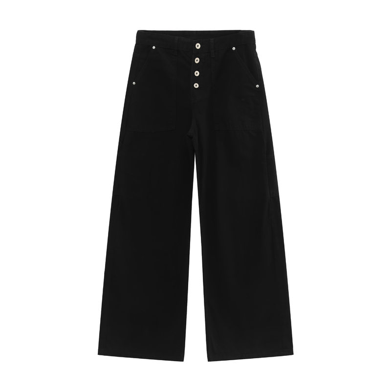 Quần jean nam dáng rộng phong cách retro Mỹ tối giản, cài cúc, ống đứng, mặc hằng ngày — Xanh quân đội, màu xám, màu đen