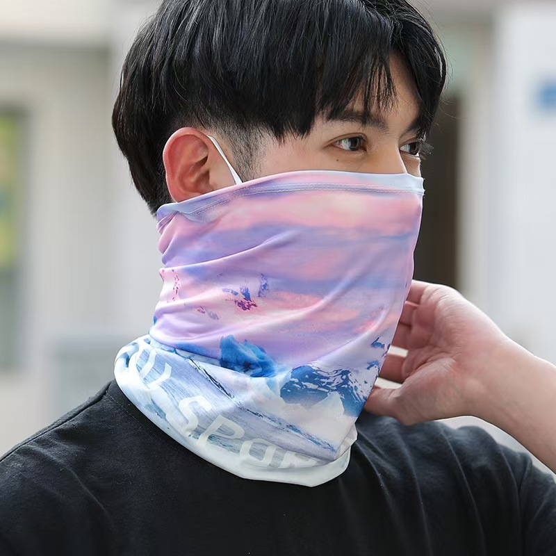 フルフェイス保護メンズアイスシルクマスク夏屋外通気性日焼け止めサイクリングネックプロテクタースナップ耳保護フェイスマスク|undefined