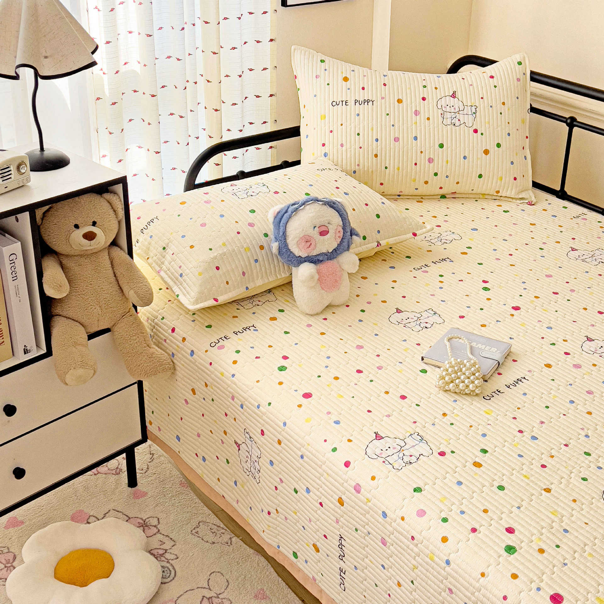 Tapa de cama de algodón de tres piezas para dormitorio de estudiantes sábanas de tatami para cuatro estaciones cubierta antideslizante individual