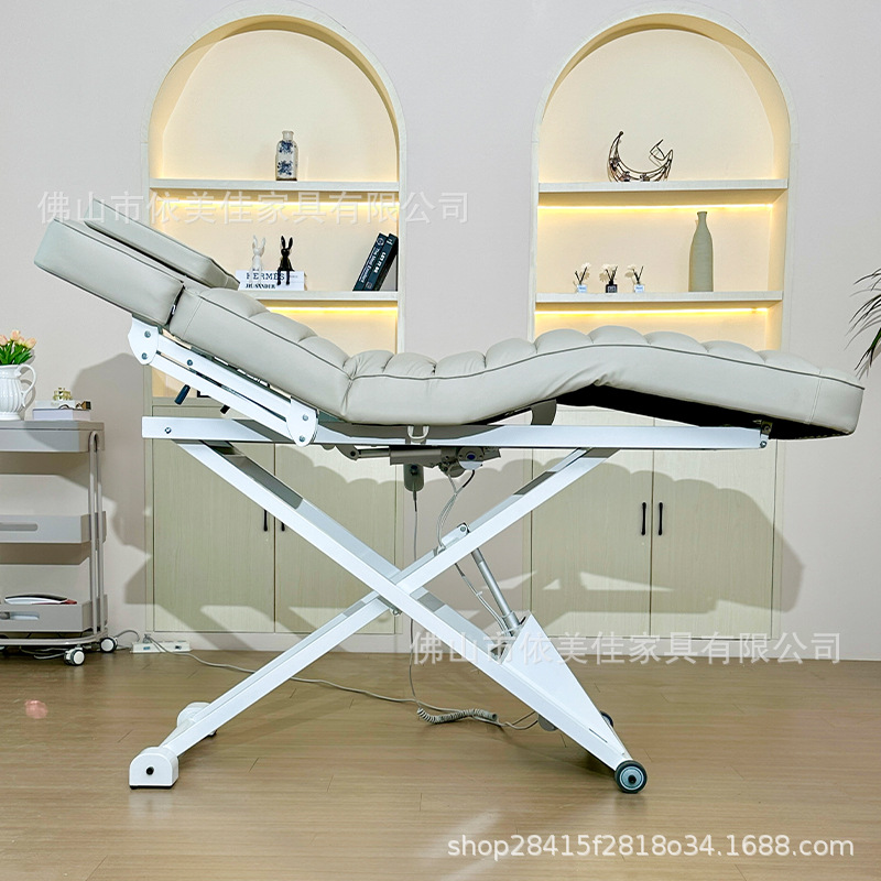 Cama de belleza eléctrica con agujero de respiración elevación control de pie ajuste de altura con masaje SPA doble reposabrazos calefacción de la superficie de la cama