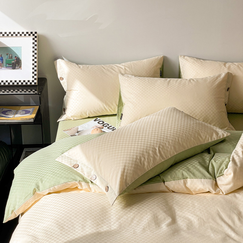 Luz de lujo jacquard de algodón de fibra larga satén conjunto de cuatro piezas 100 algodón puro color a juego cama de cuatro piezas de estilo nórdico cubierta de la colcha hoja de cama