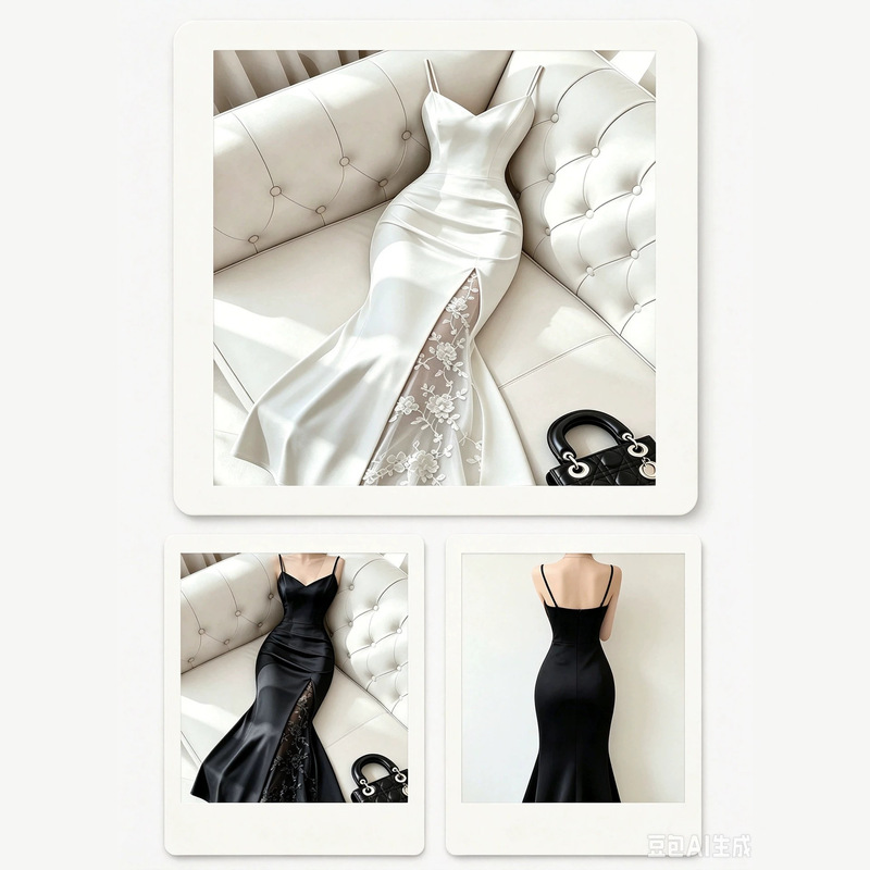 Spaghetti strap mesh patchwork dress, evening party, elegant beach date, versatile summer dress for commuting