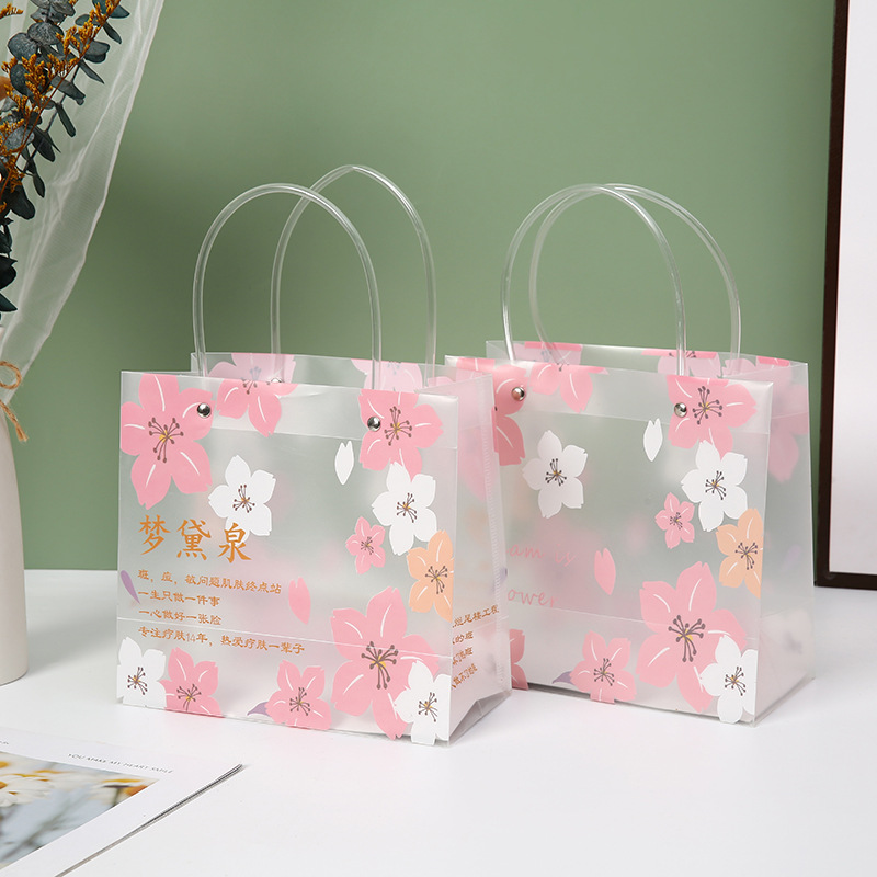 Sakura PP bolsas de plástico personalizadas bolsas de compras de ropa personalizadas bolsas de regalo de PVC transparentes bolsa de regalo