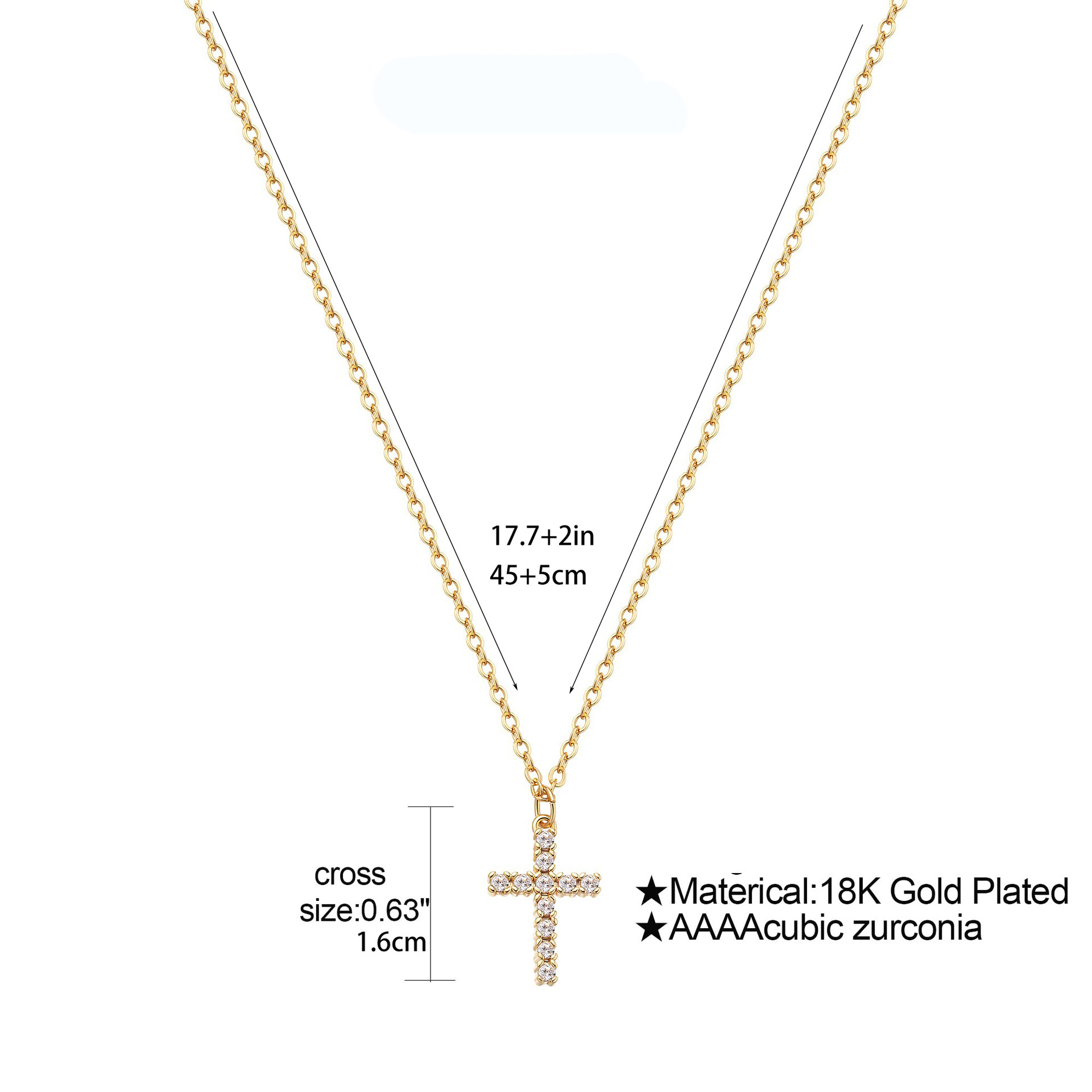 YOLONLY Ladies Cadena de cruz de oro de 18 quilates Moda Otoño CZ Zircon Decoración de cadena pequeña Exquisita y versátil Lujo ligero